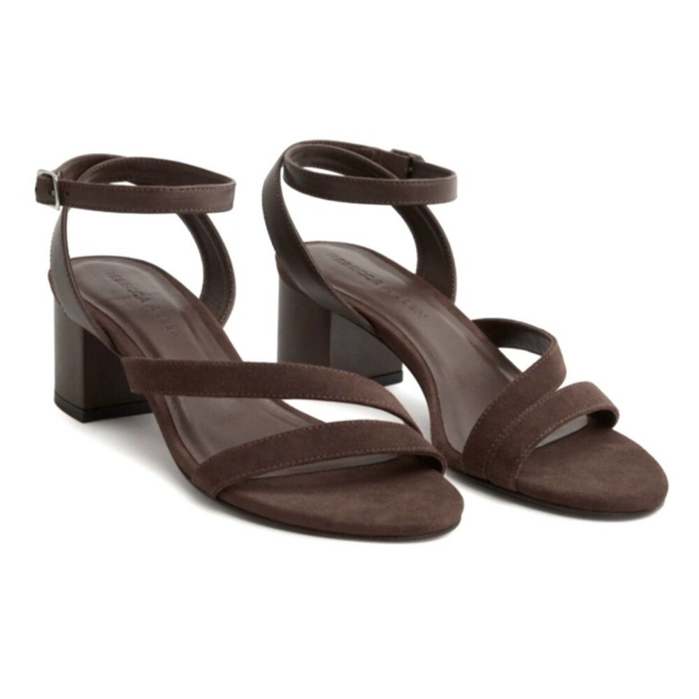 Rebecca Allen Brown The Block Sandy Heels Size 7 Leather Sandal Strappy Suede